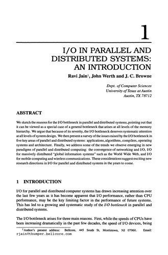 Cover of Input/Output in Parallel and Distributed Computer Systems