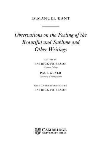 Cover of Observations on the feeling of the beautiful and sublime and other writings