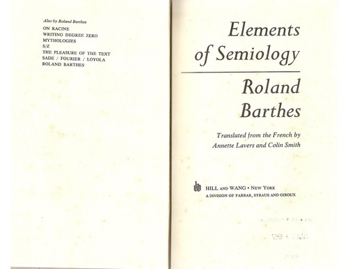 Cover of Elements of Semiology