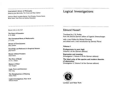 Logical Investigations, Volume 1