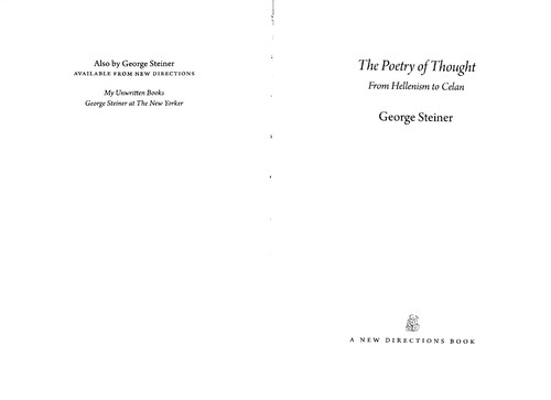 The Poetry of Thought: From Hellenism to Celan