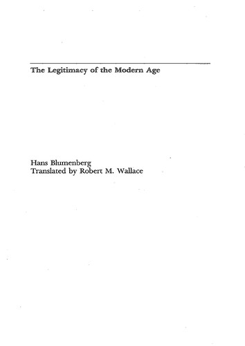 The Legitimacy of the Modern Age