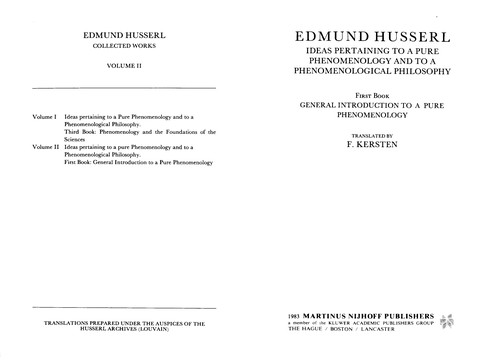 Cover of Ideas Pertaining to a Pure Phenomenology and to a Phenomenological Philosophy: First Book: General Introduction to a Pure Phenomenology